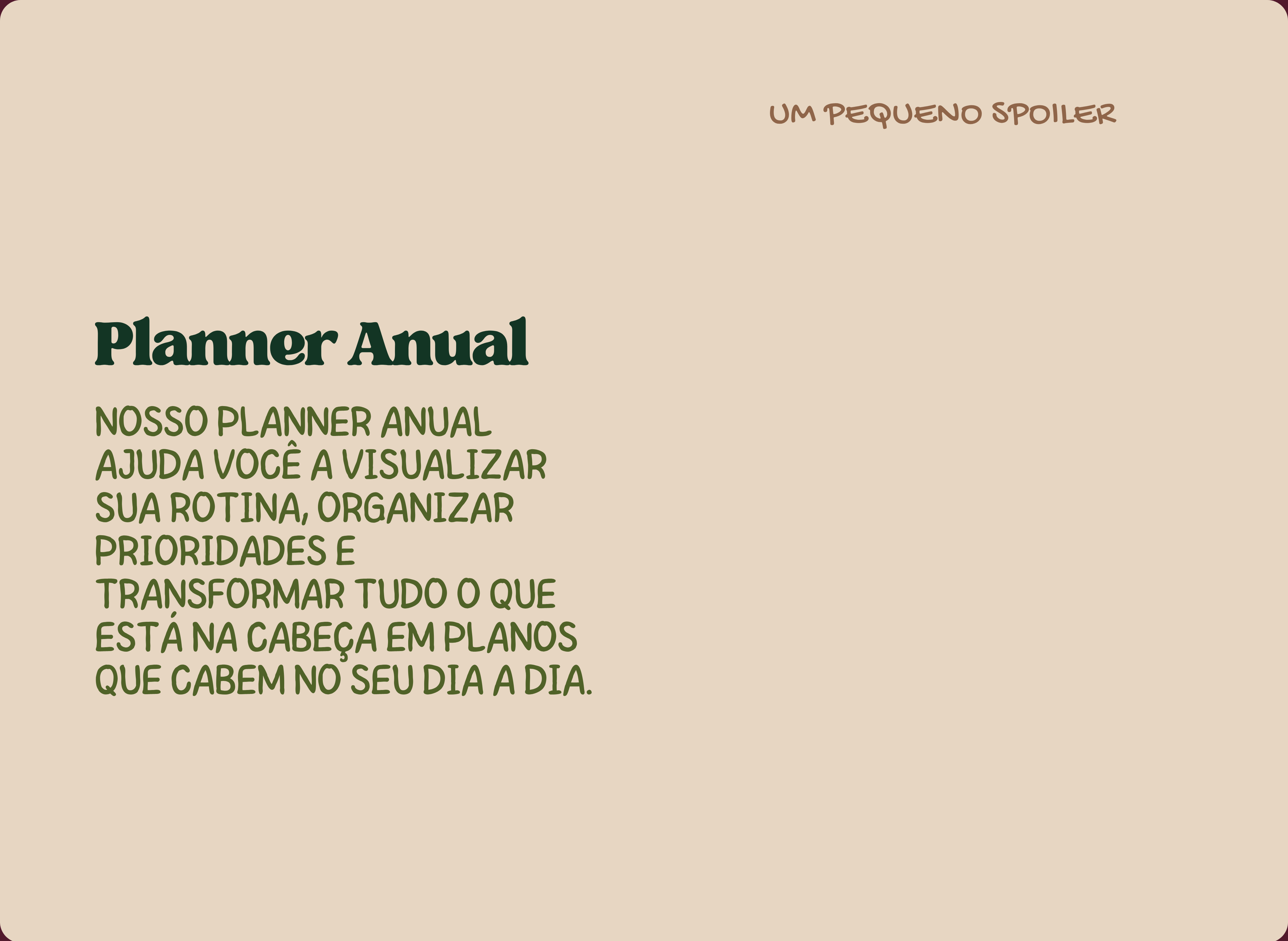 Planner Anual - ajuda você a visualizar sua rotina, organizar prioridades e transformar tudo o que está na cabeça em planos que cabem no seu dia a dia