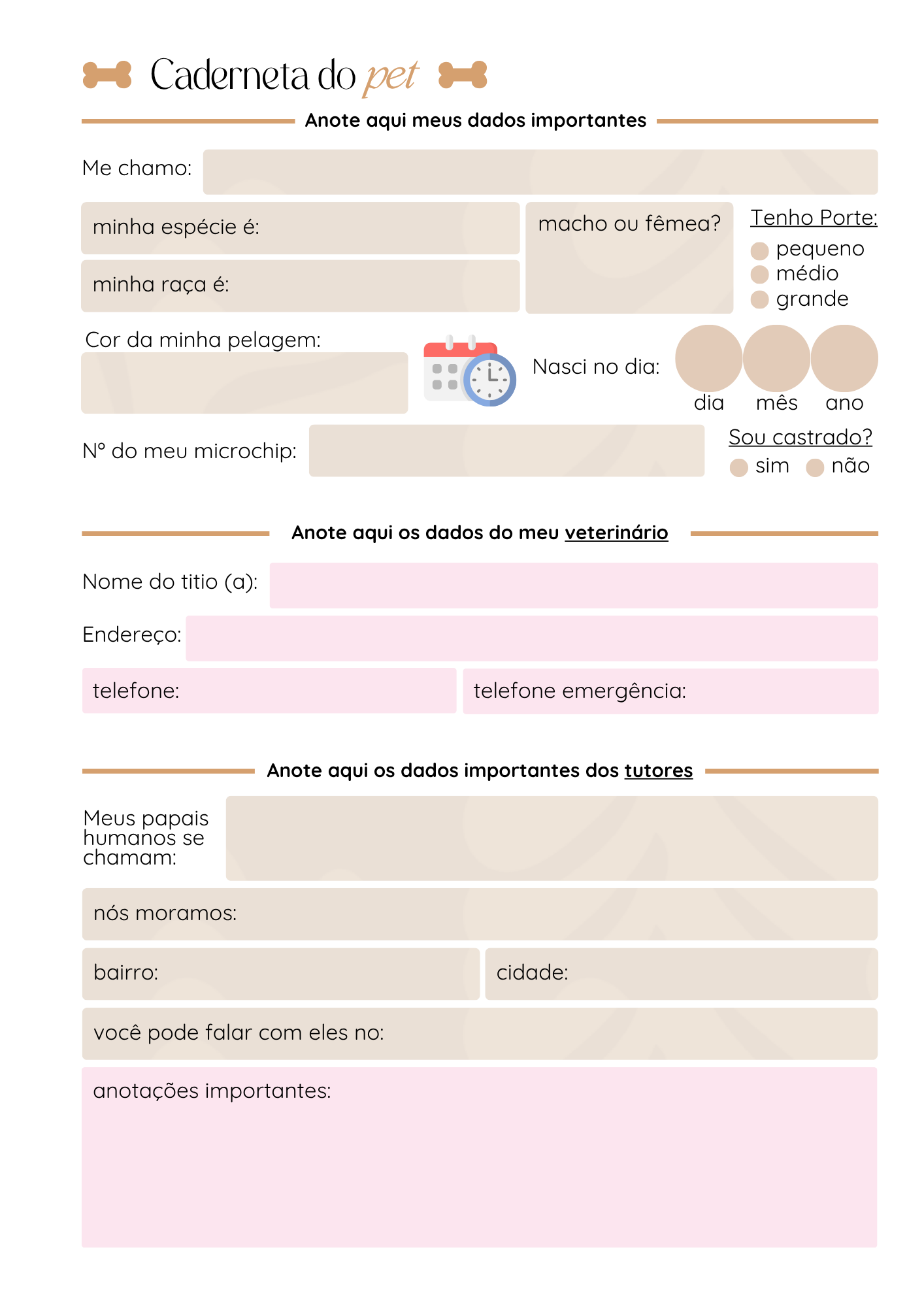 Página Dados importantes do pet