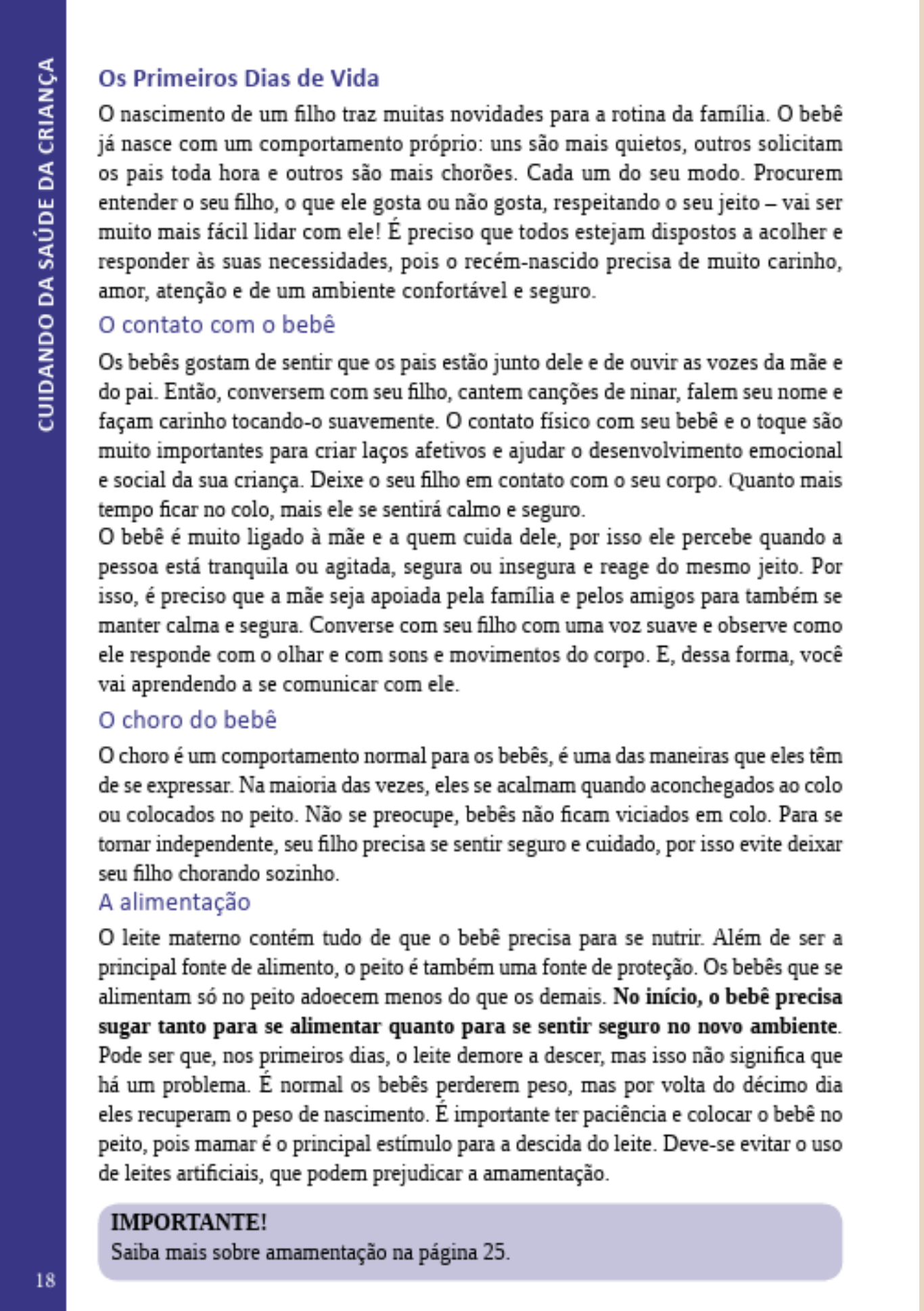Página Cuidando da saúde da criança